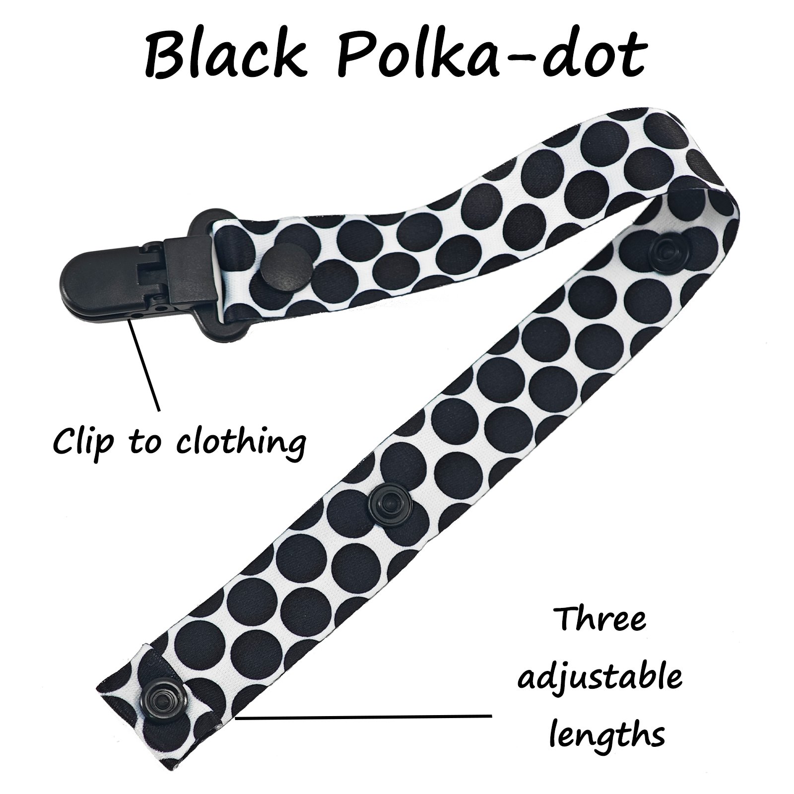 Black polka dots (3) Adult Pacifier Clip