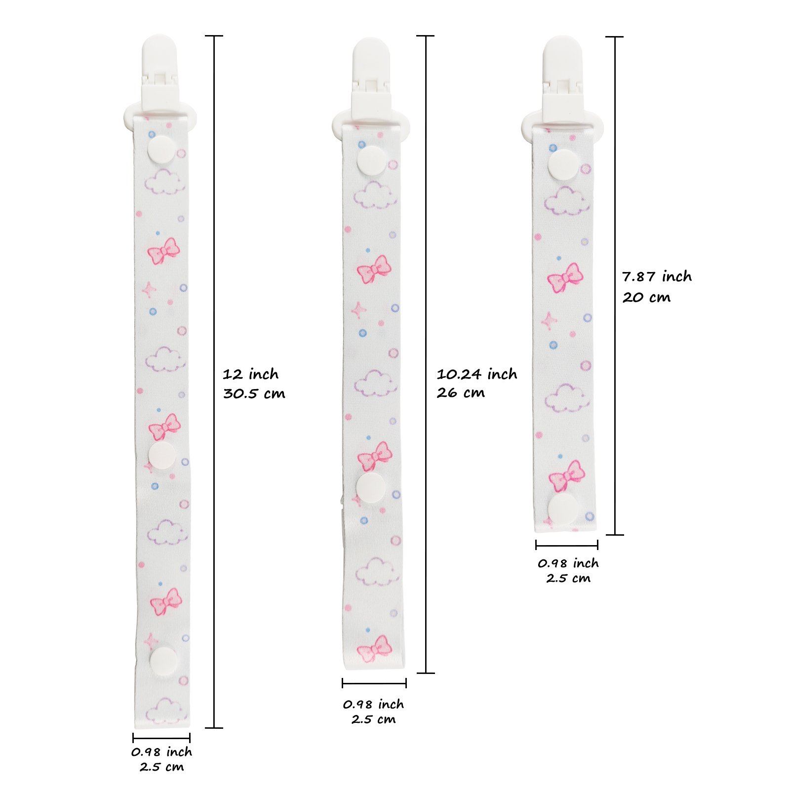 Pink Bow (2) Adult Pacifier Clip