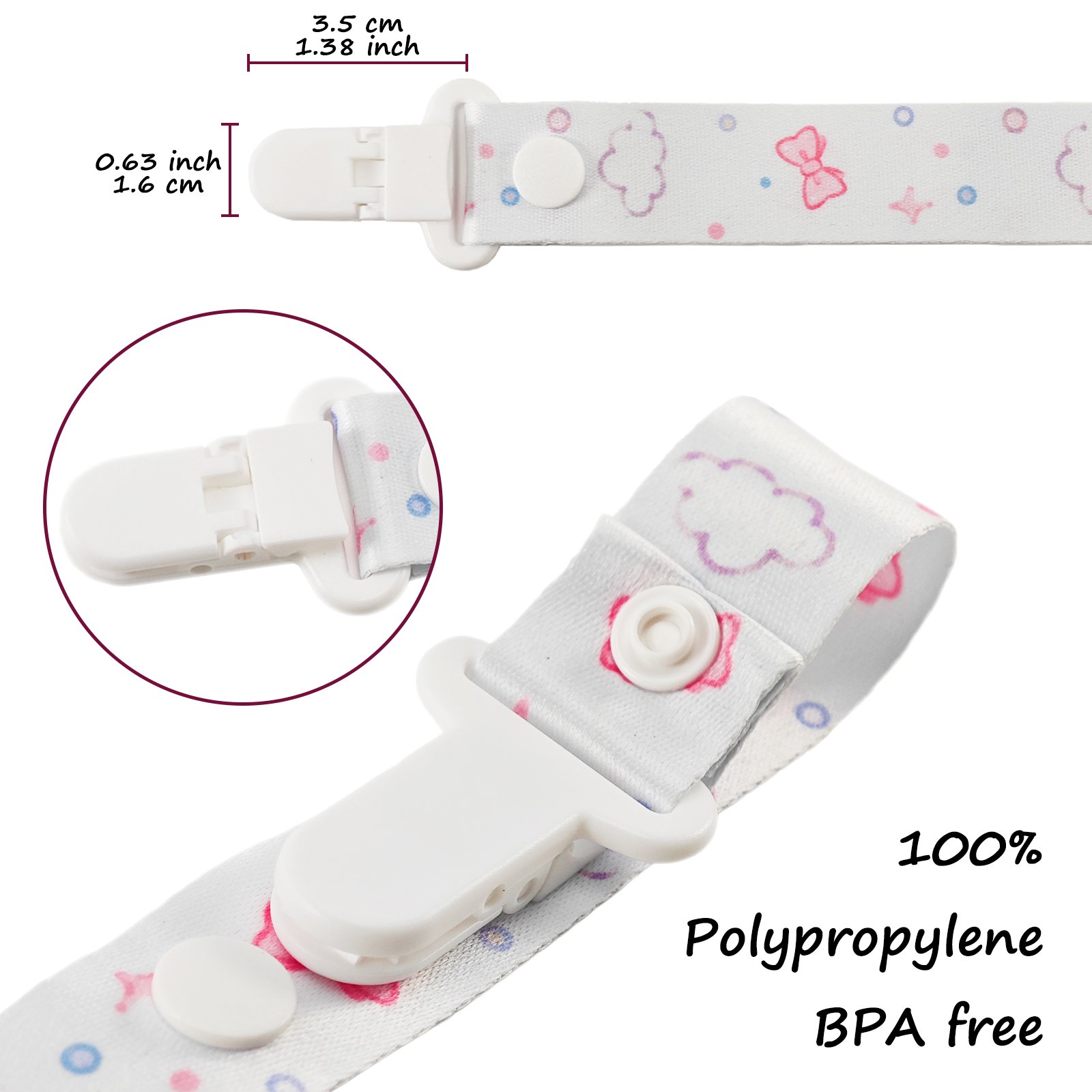 Pink Bow (3) Adult Pacifier Clip