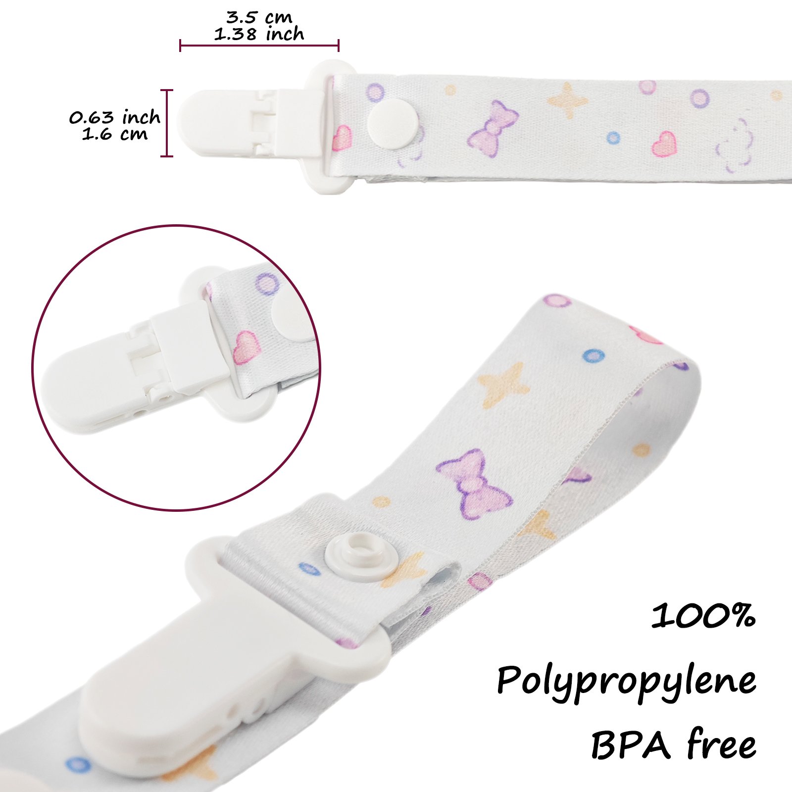 Purple Bow (3) Adult Pacifier Clip
