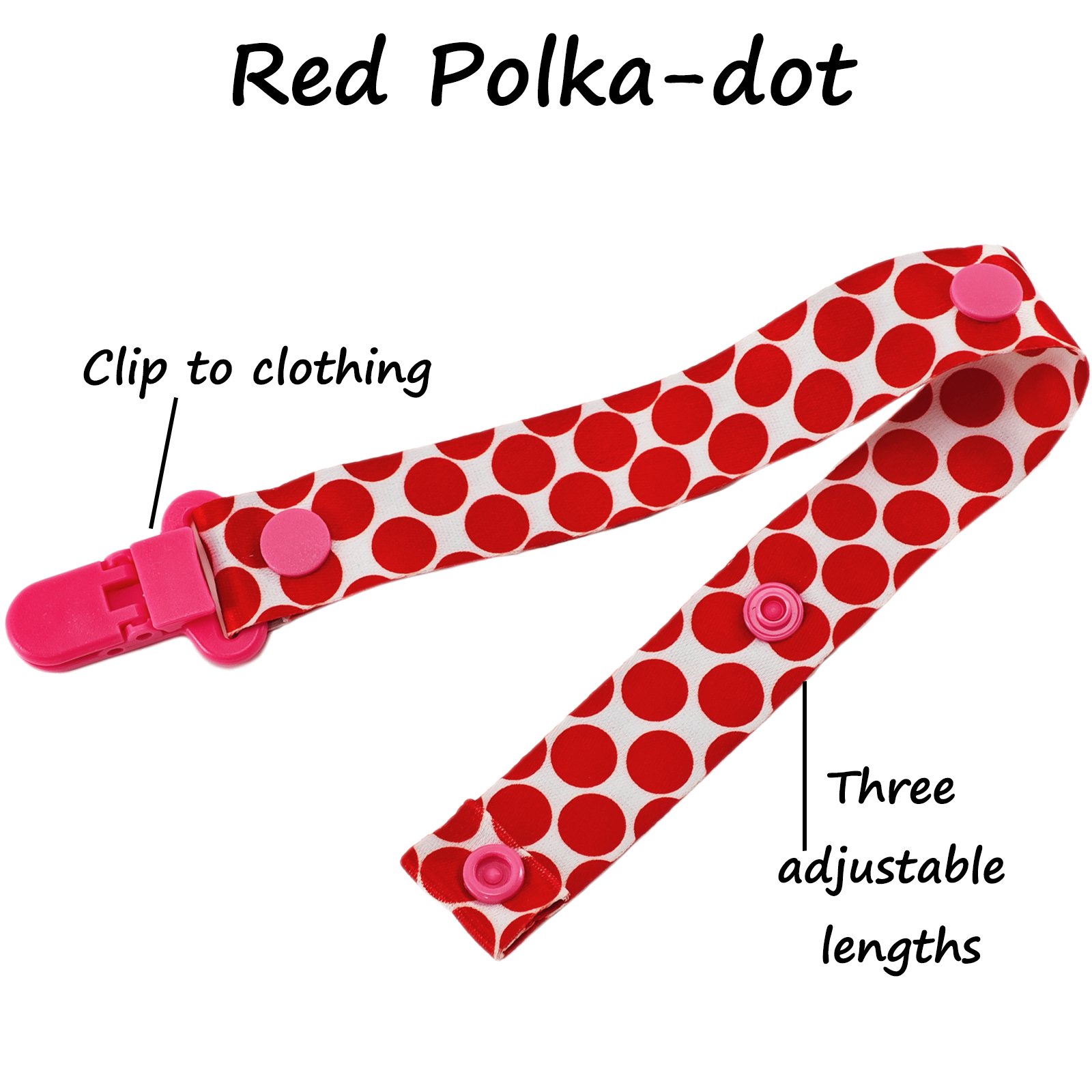 Red polka dots (4) Adult Pacifier Clip