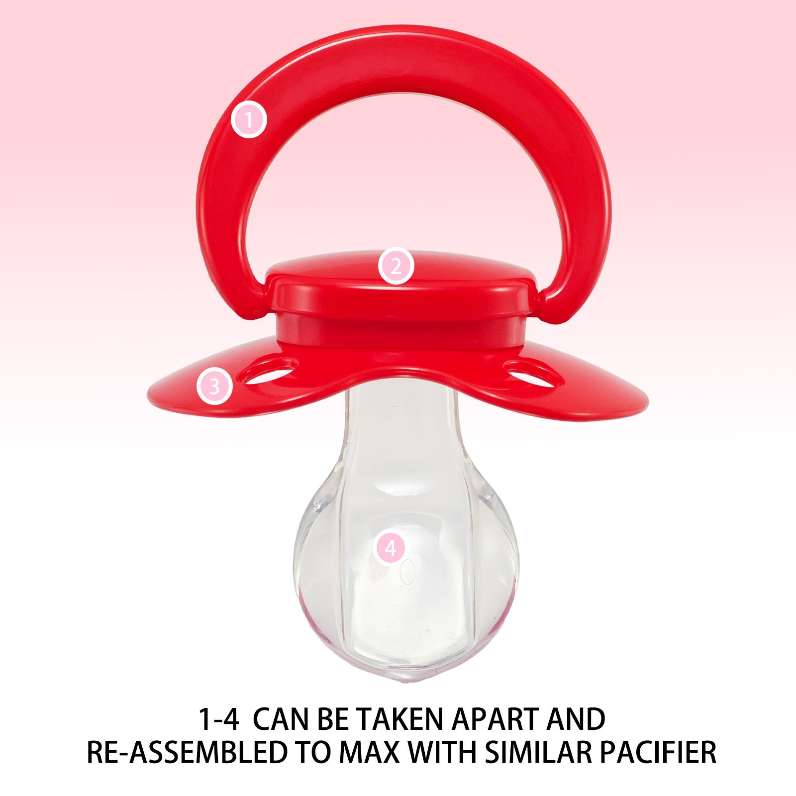 red (3) adult pacifier,ABDL pacifier, pacifier for adult baby roleplay