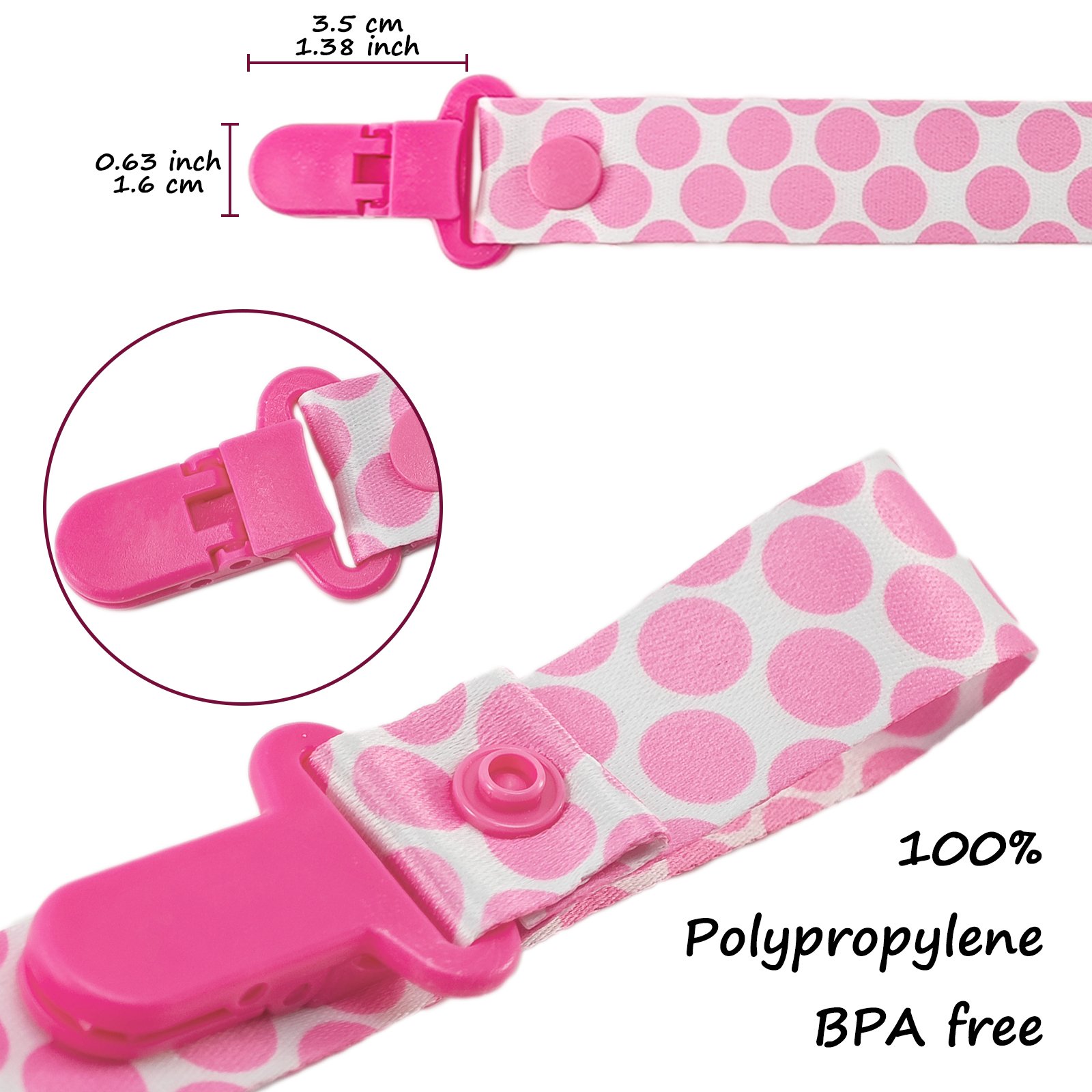 Pink polka dots3 Adult Pacifier Clip
