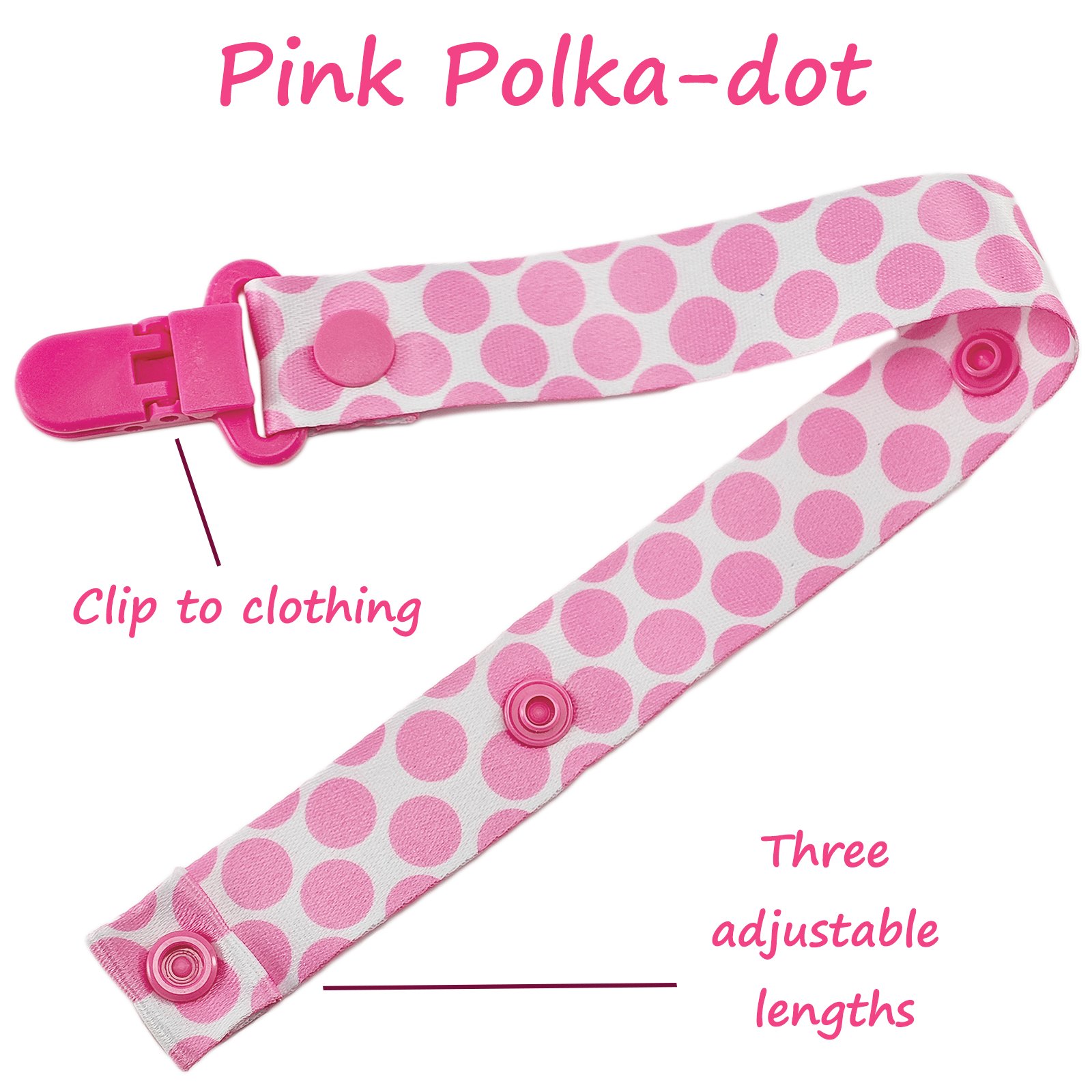 Pink polka dots5 Adult Pacifier Clip
