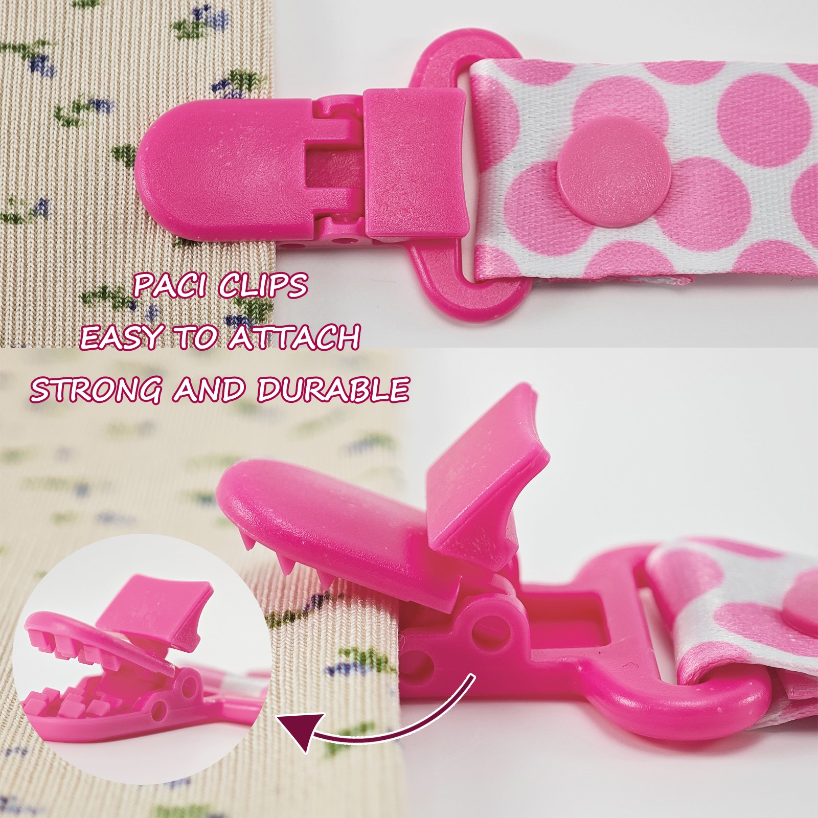 Pink polka dots6 Adult Pacifier Clip